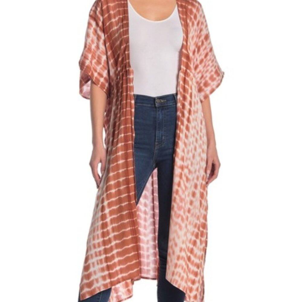 Long Tan Tie Dye Kimono
